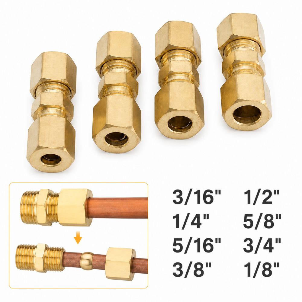Compression Fitting Brass - موصل نحاسي، وصلة ضغط نحاسية مستقيمة،