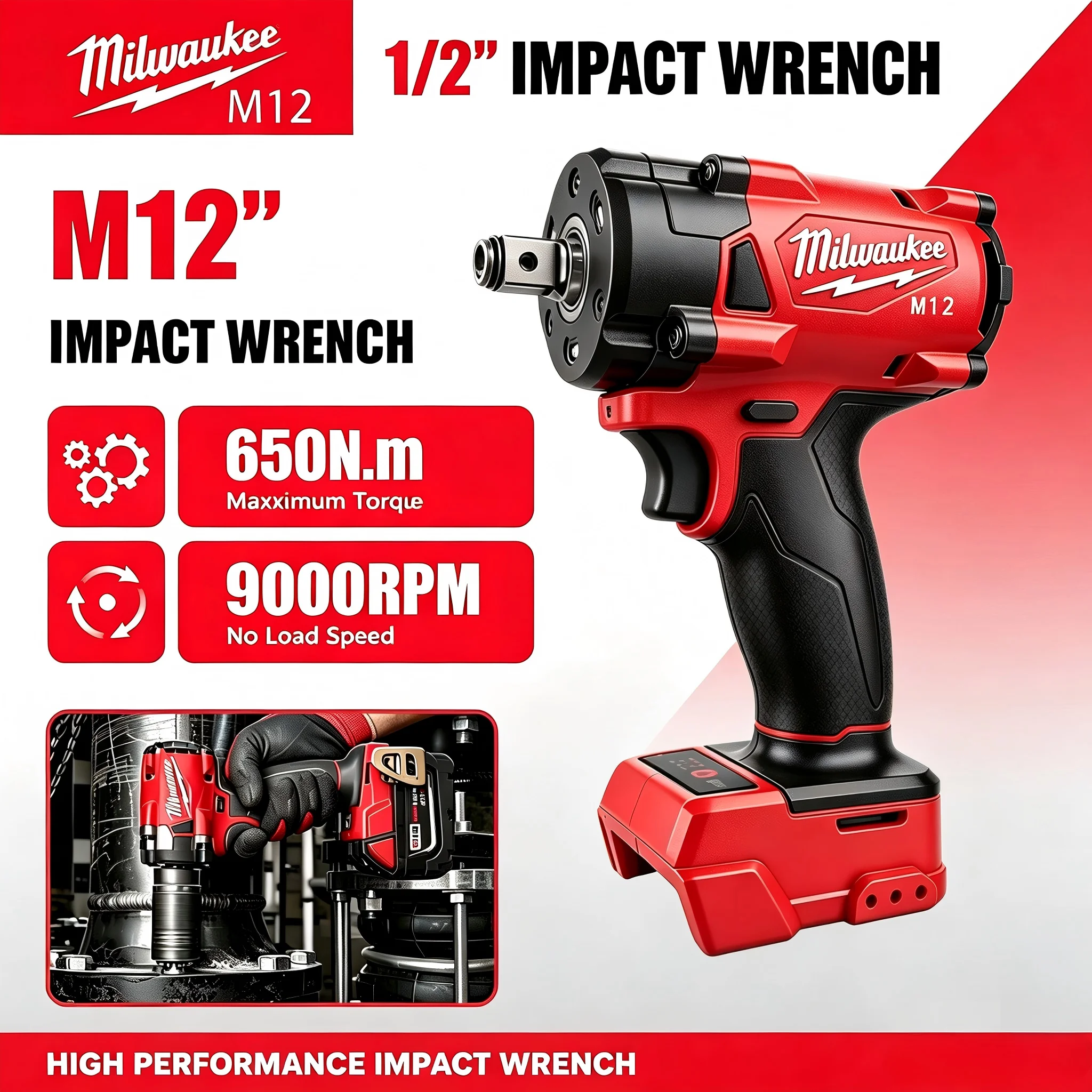 Milwaukee Drill M12 Fuel - مفتاح ربط كهربائي لاسلكي ميلووكي M12